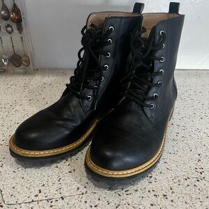 Black Leather Lace-Up Boots